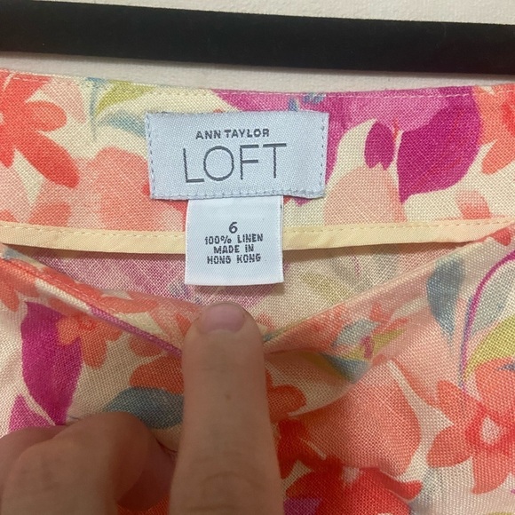 LOFT LIKE NEW 100% linen bright floral print midi career skirt w/ side zip 6 - Picture 3 of 5